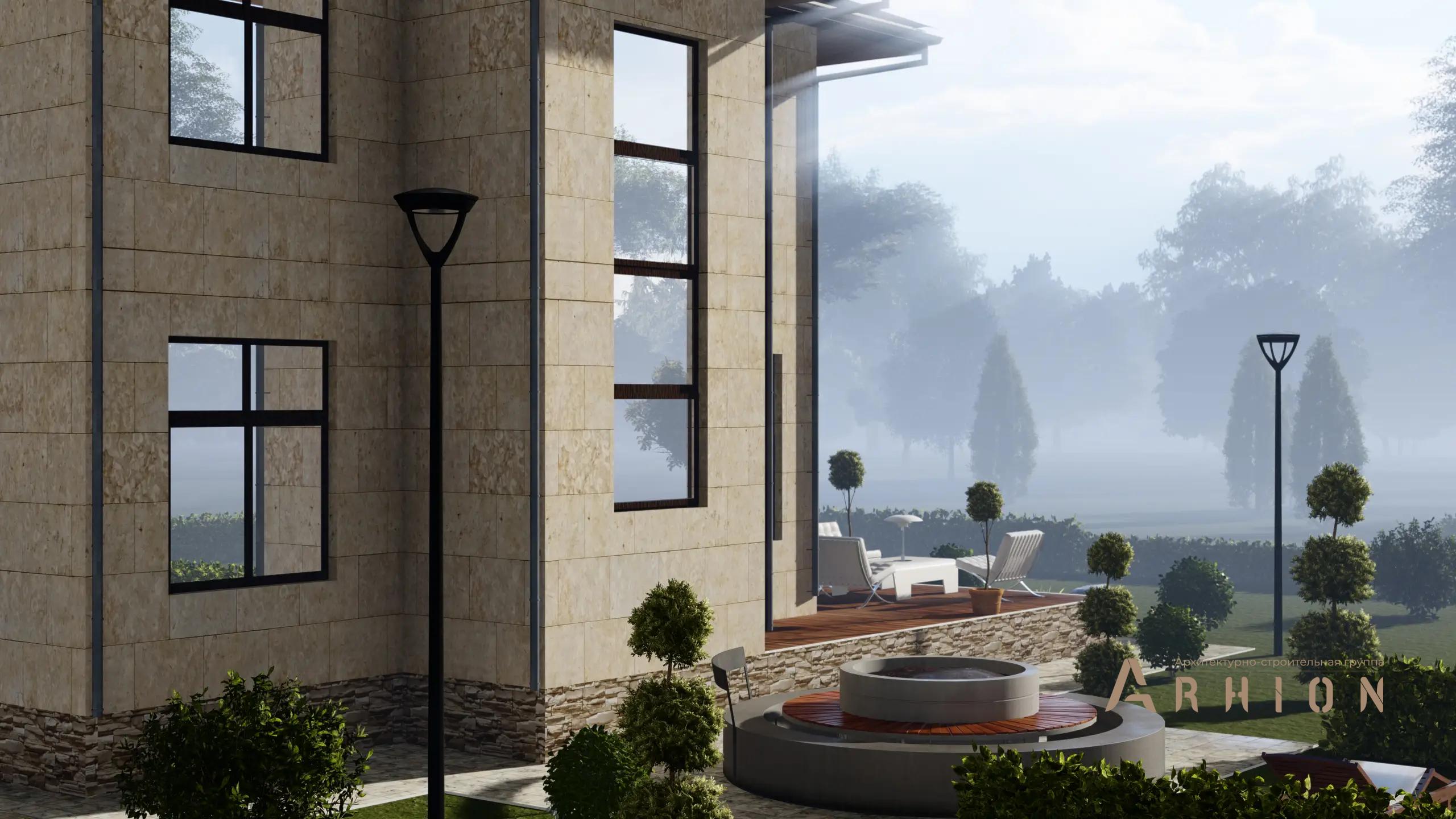 4. Проект двухэтажного дома в современном стиле с четырехскатной, H-1303, площадью - 171 кв c терассой